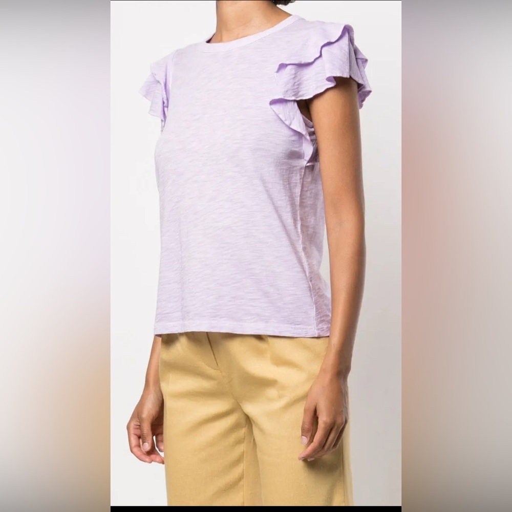 Veronica Beard Akeela ruffled pima cotton short sleeve flutter t-shirt Size XS - Picture 7 of 14